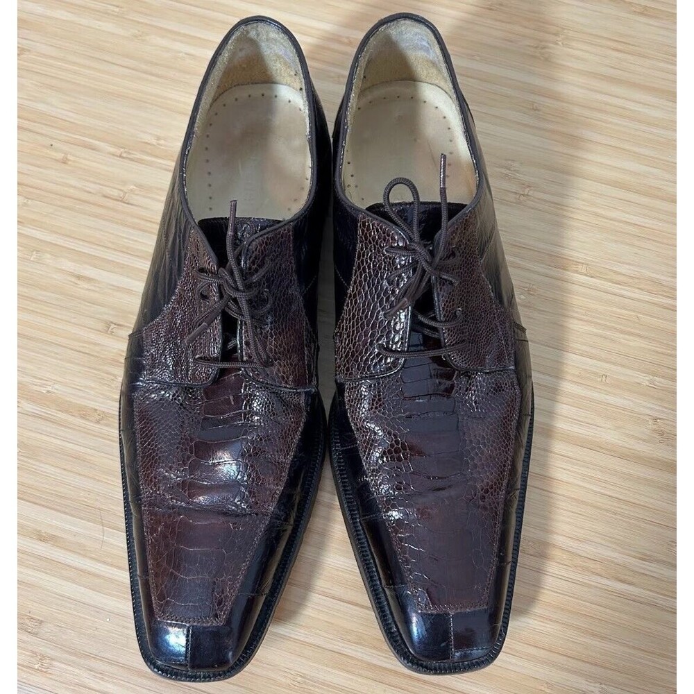 Belvedere Genuine Ostrich Alligator Brown
Leather Oxford Dress Shoes Mens 9.5